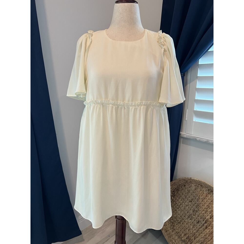 SHOW ME YOUR MUMU Brooks Bohemian Flowy Short Sleeve Babydoll Mini Dress Cream M
